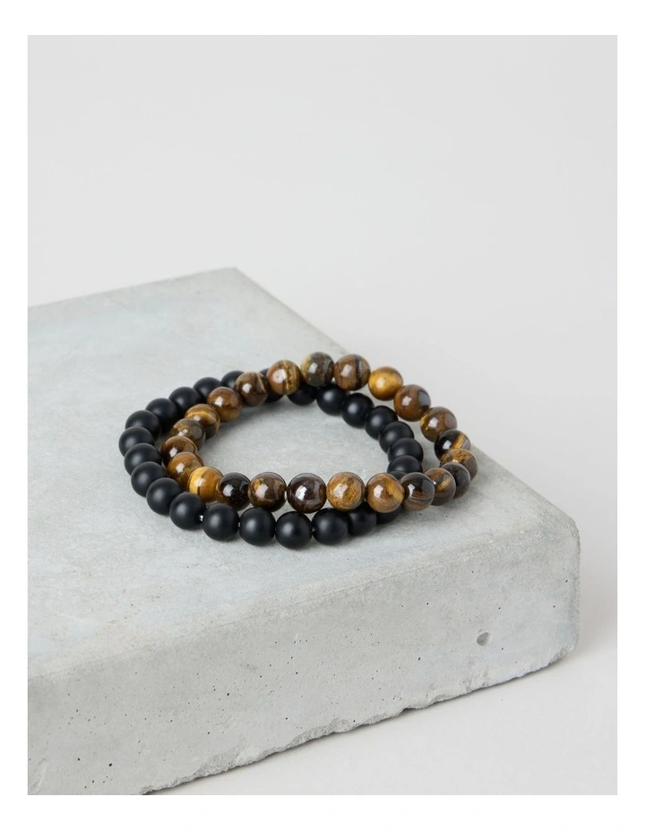 Semi Precious Bracelet 2 Pack in Brown and Black image 2