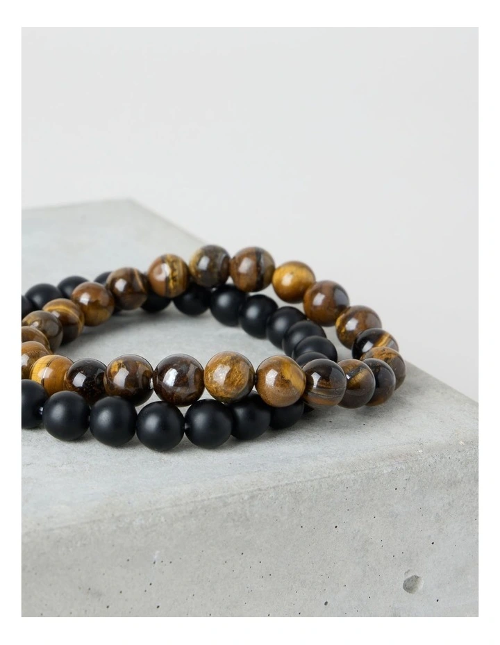 Semi Precious Bracelet 2 Pack in Brown and Black image 3