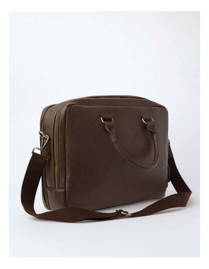 Pebbled PU Tech Briefcase in Brown image 3