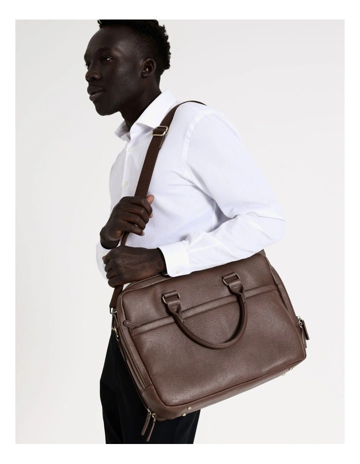 Pebbled PU Tech Briefcase in Brown image 4
