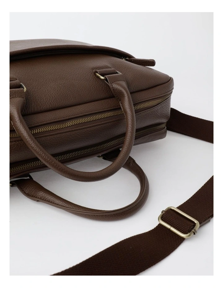 Pebbled PU Tech Briefcase in Brown image 5