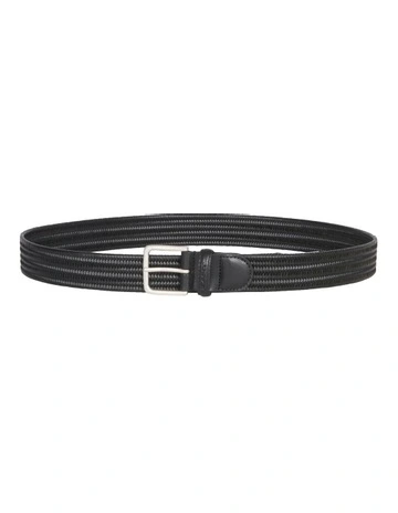 Leather Elastic Braided Belt in Black