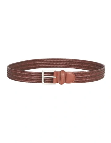 Leather Elastic Braided Belt in Tan