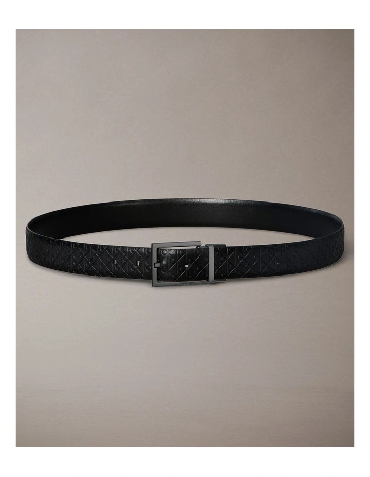 Leather Allover Embossed Logo Belt in Matte Gunmetal image 2