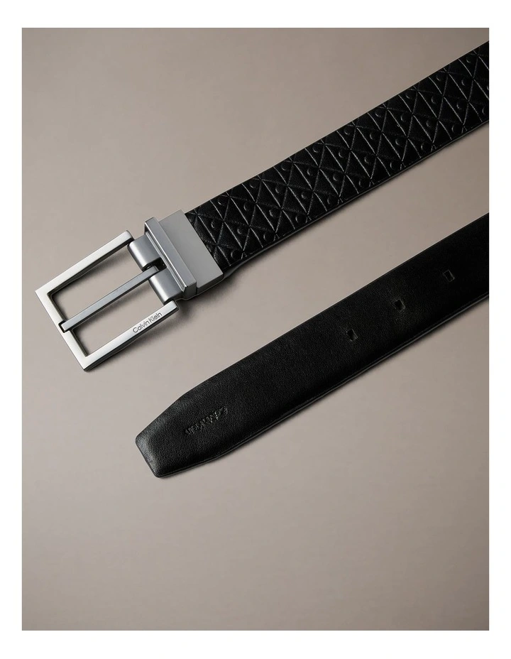 Leather Allover Embossed Logo Belt in Matte Gunmetal image 3