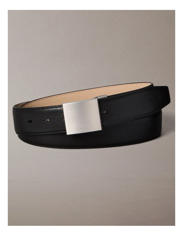 35MM Adjustable Leather Belt in Black / Brushed Nickel image 1