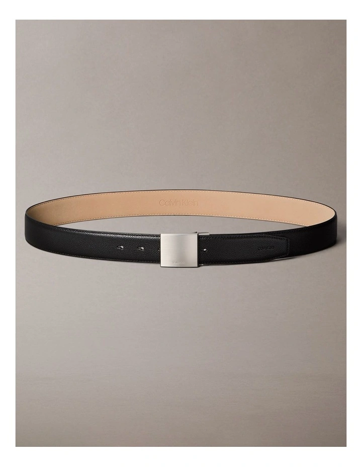 35MM Adjustable Leather Belt in Black / Brushed Nickel image 2