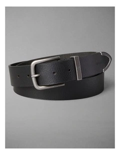 35MM Round Buckle Pebble Leather Belt in Black/Antique Silver
