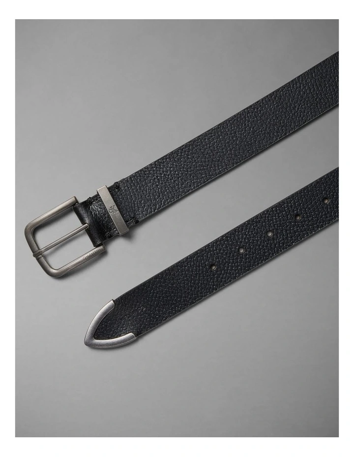 35MM Round Buckle Pebble Leather Belt in Black/Antique Silver image 2