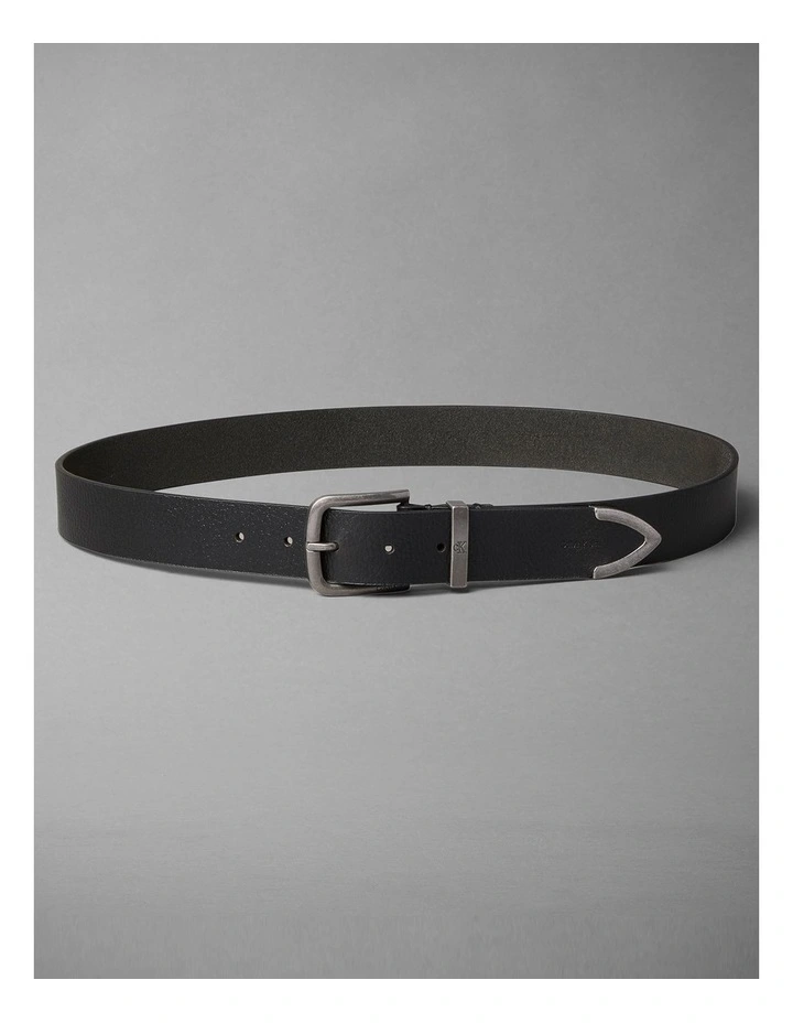 35MM Round Buckle Pebble Leather Belt in Black/Antique Silver image 3