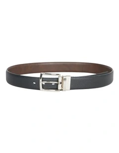 Reversible Pebbled Leather Belt in Black