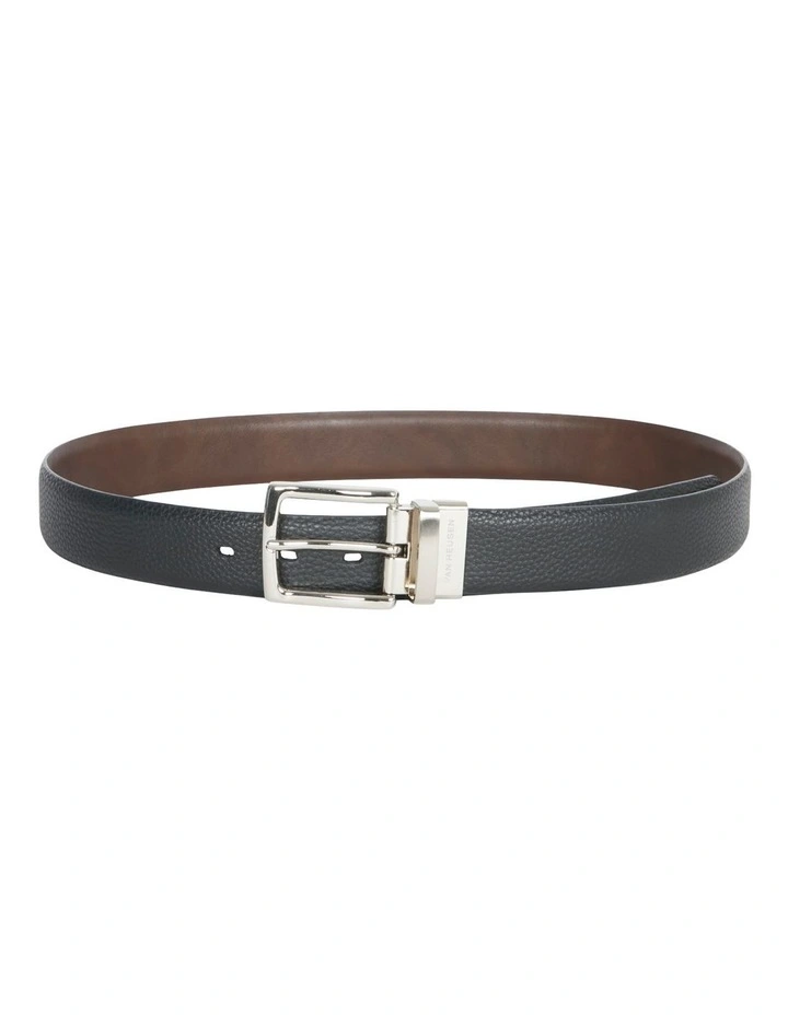 Reversible Pebbled Leather Belt in Black image 1