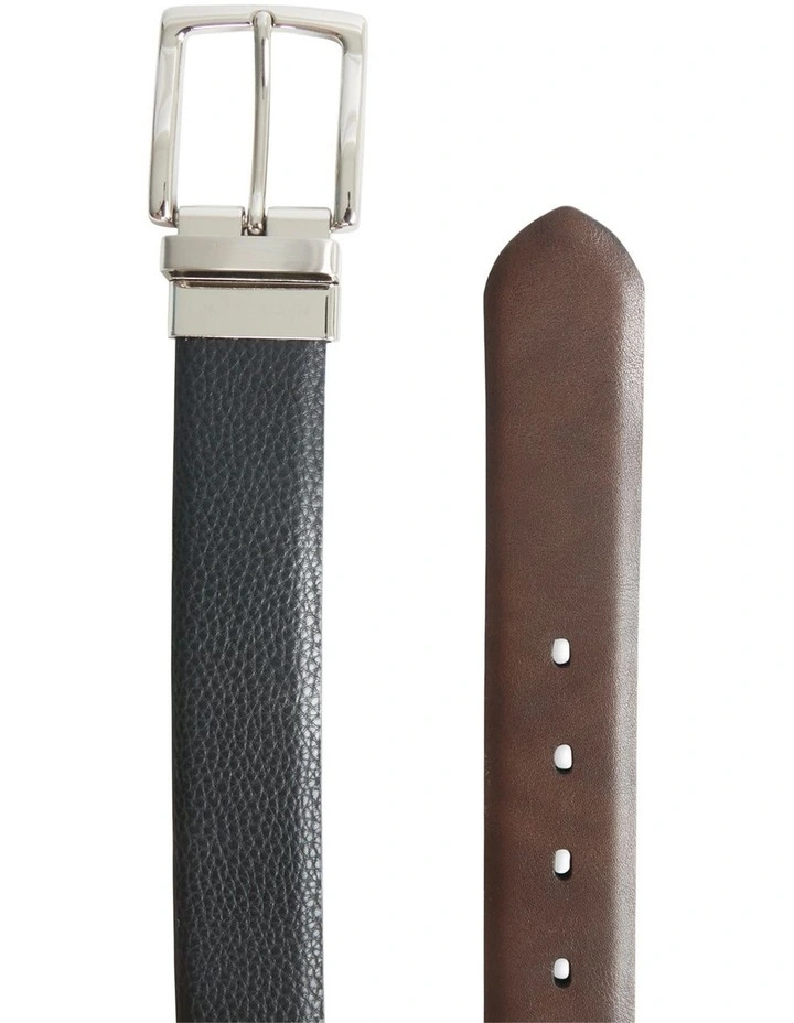Reversible Pebbled Leather Belt in Black image 3