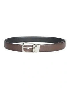 Reversible Pebbled Leather Belt in Brown