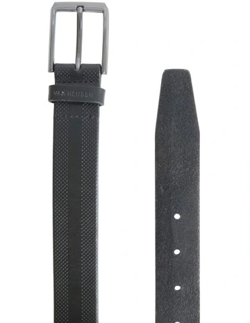 Leather Belt with Perforated Detail in Black