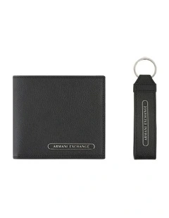 Barcelona Wallet and Keychain Leather Giftset in Black