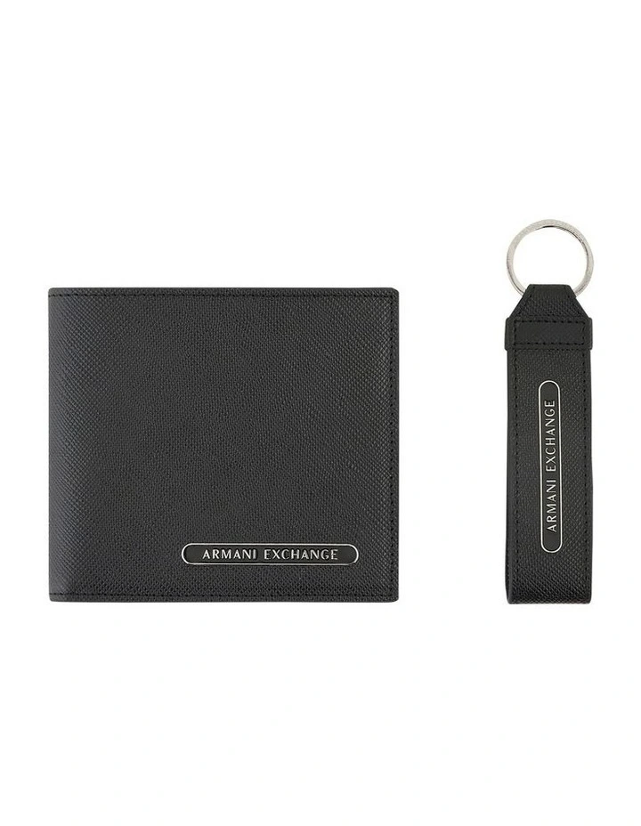 Barcelona Wallet and Keychain Leather Giftset in Black image 1