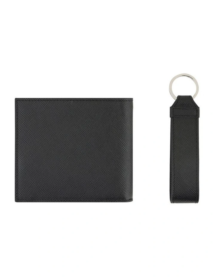 Barcelona Wallet and Keychain Leather Giftset in Black image 2