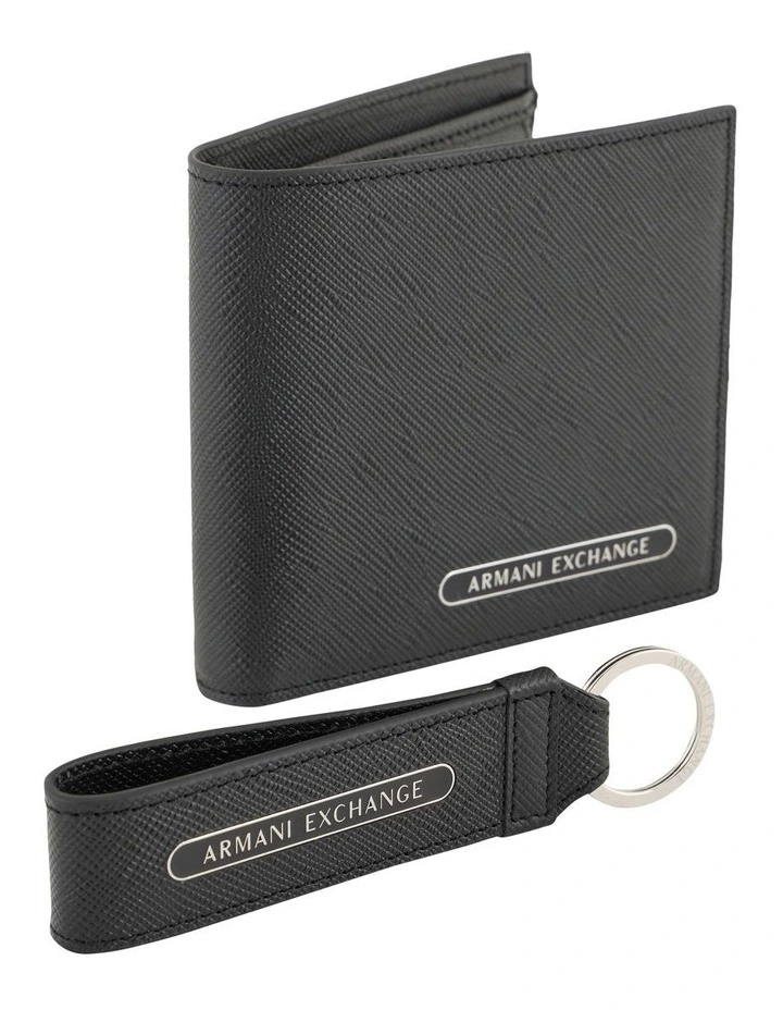Barcelona Wallet and Keychain Leather Giftset in Black image 3