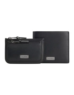 Gift-boxed wallet and coin case in smooth leather in Black