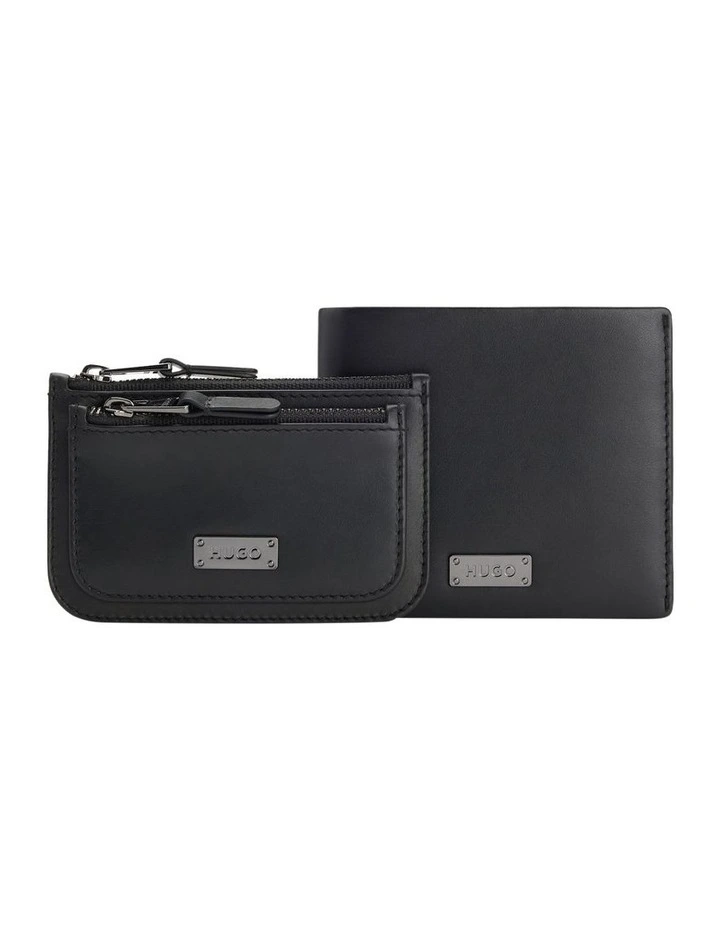 Gift-boxed wallet and coin case in smooth leather in Black image 1