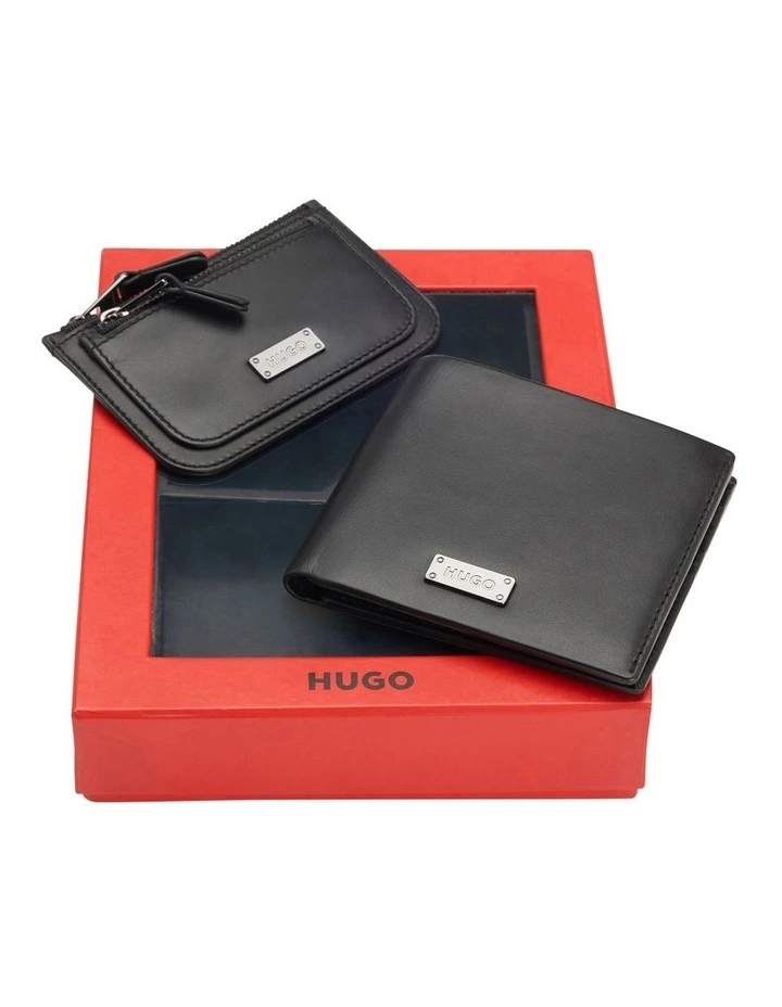 Gift-boxed wallet and coin case in smooth leather in Black image 3
