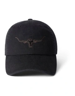 Longhorn Twill Cap Hat in Black Wash