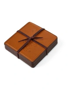 Script Logo Coaster Set Gift Packs 4 Pieces in Tan