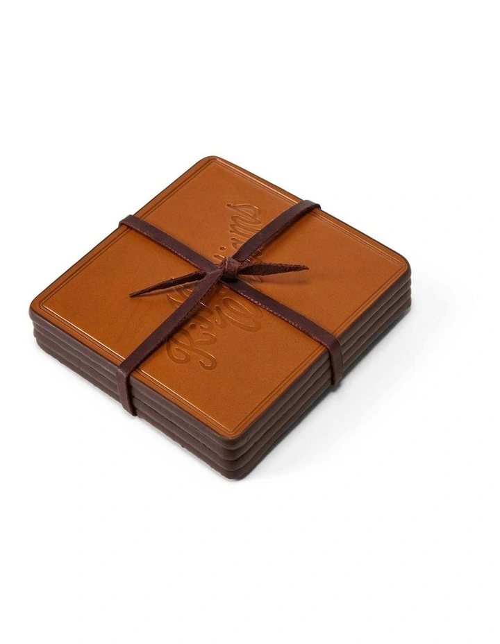 Script Logo Coaster Set Gift Packs 4 Pieces in Tan image 1