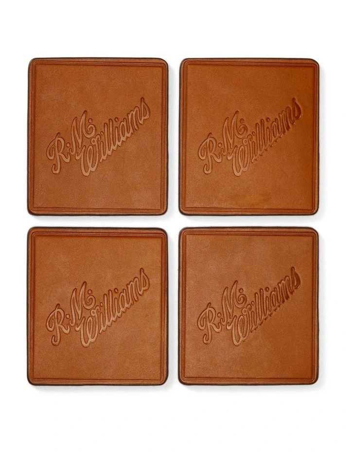 Script Logo Coaster Set Gift Packs 4 Pieces in Tan image 3