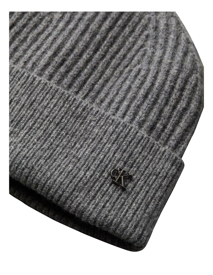 Hw Wool Blend Beanie Hat in Charcoal Heather image 3
