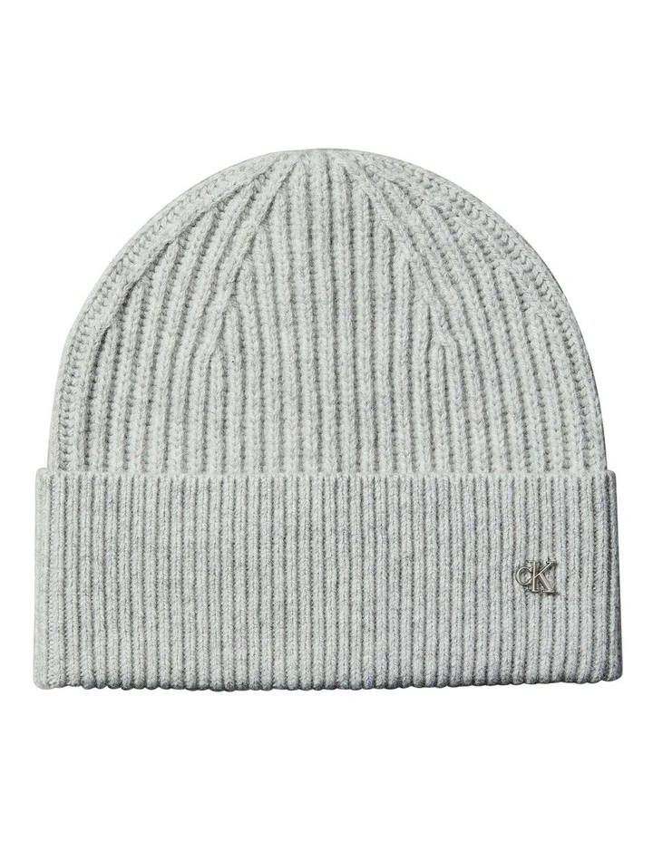 Hw Wool Blend Beanie Hat in Light Grey Heather image 1