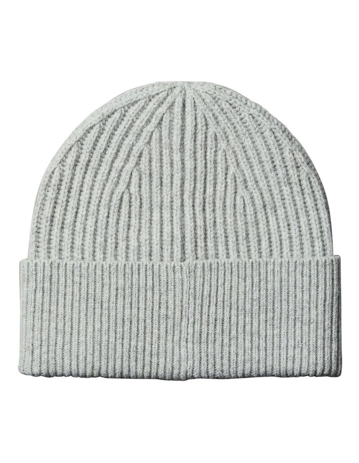 Hw Wool Blend Beanie Hat in Light Grey Heather image 2