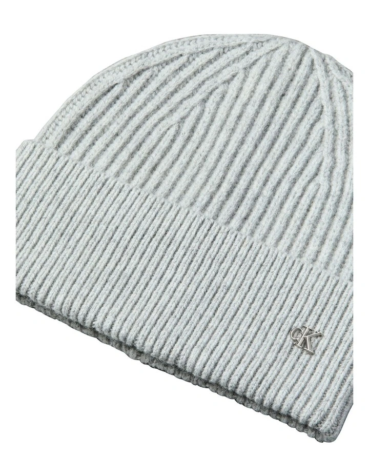 Hw Wool Blend Beanie Hat in Light Grey Heather image 3
