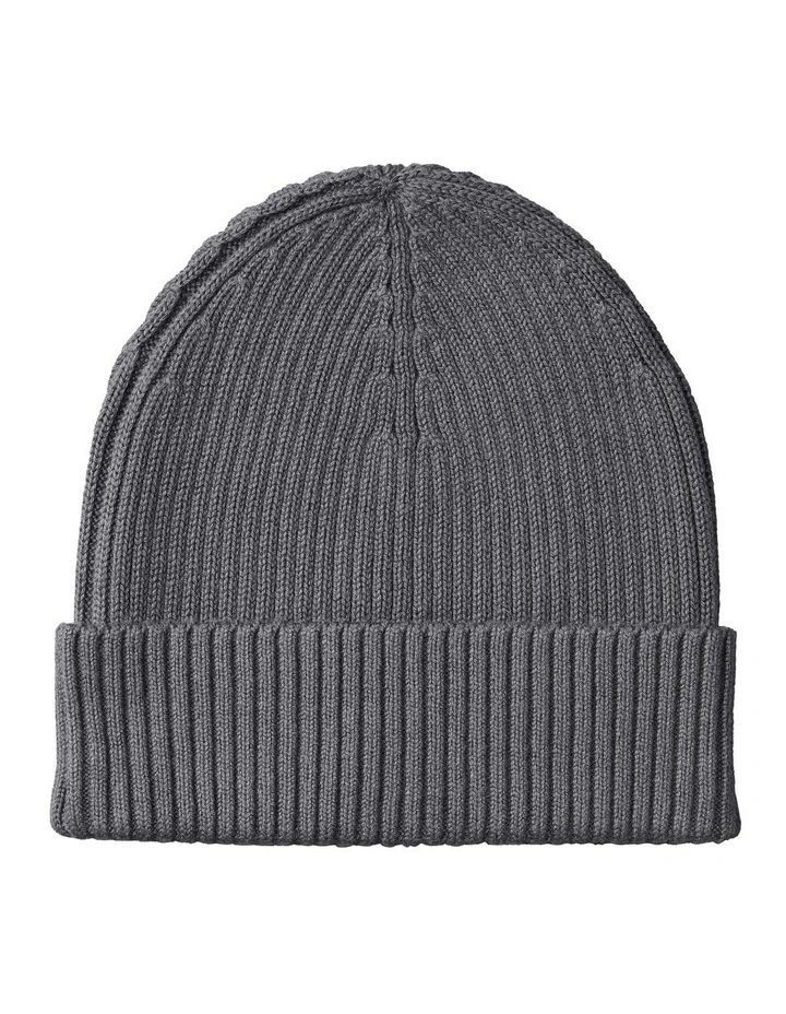Patch Chunky Rib Cotton Beanie Hat in Iron Gate image 2