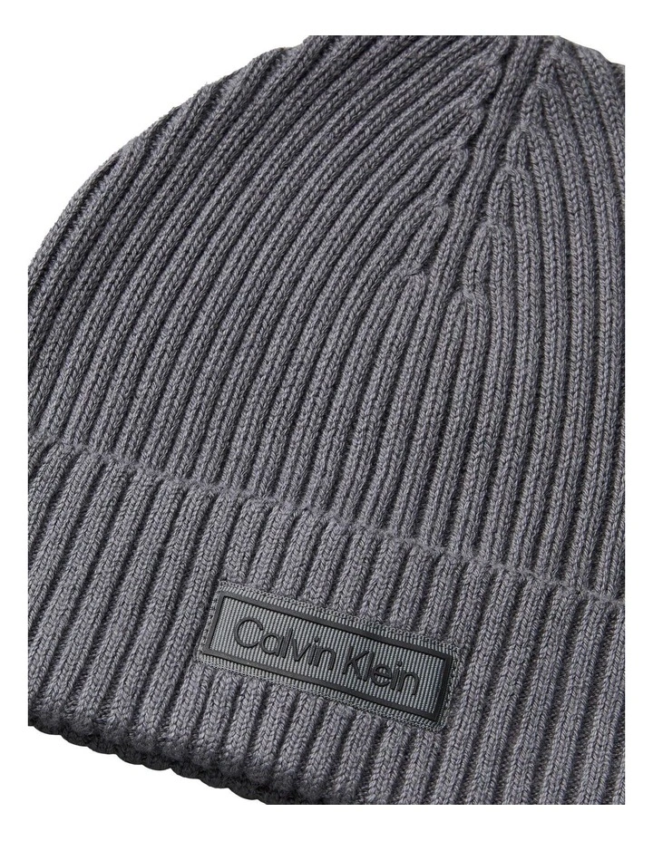 Patch Chunky Rib Cotton Beanie Hat in Iron Gate image 3