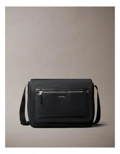 Raised Logo Flap Messenger in Black