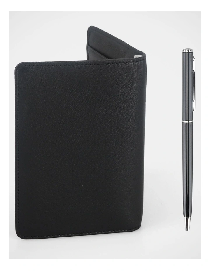 RFID Passport Wallet and Slim Pen in Black image 4