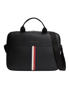 Signature Tape Crossbody Laptop Bag in Black