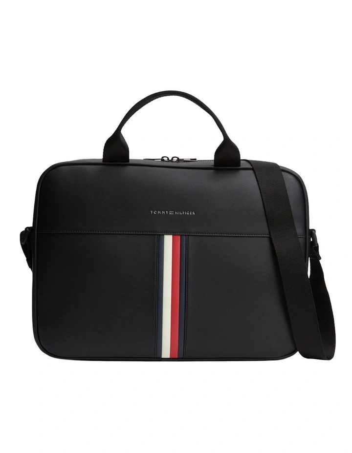Signature Tape Crossbody Laptop Bag in Black image 1