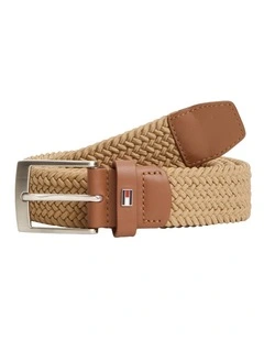 Braided Elastic Webbing Belt in Beige