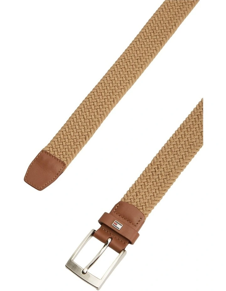 Braided Elastic Webbing Belt in Beige image 2