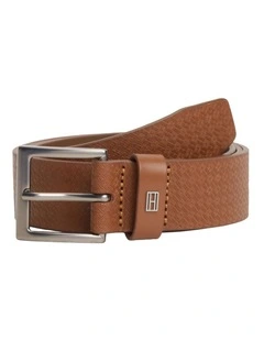Flag Print Square Buckle Leather Belt in Brown