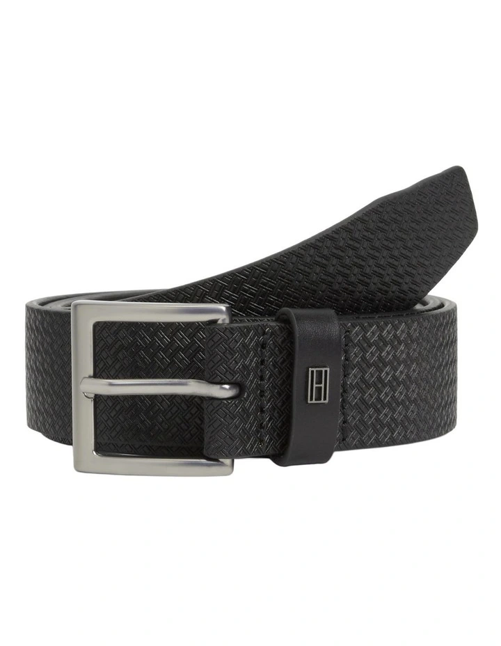 Flag Print Square Buckle Leather Belt in Black image 1