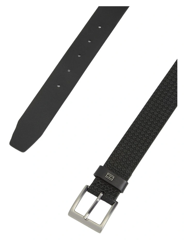 Flag Print Square Buckle Leather Belt in Black image 2