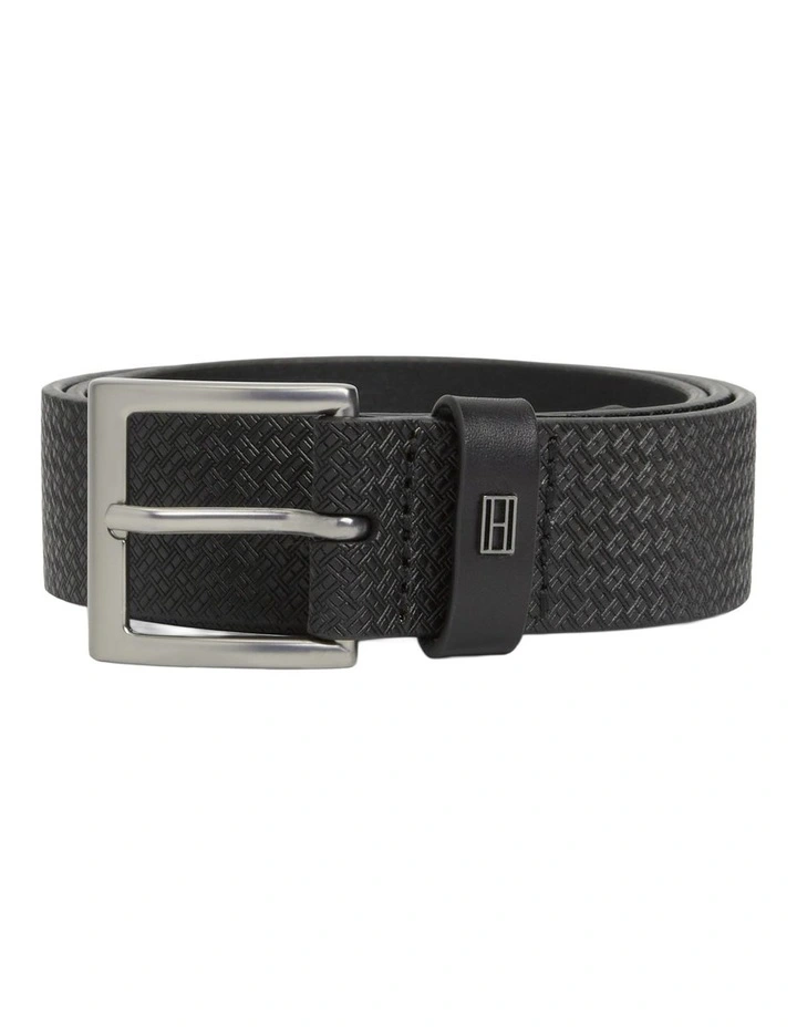 Flag Print Square Buckle Leather Belt in Black image 3
