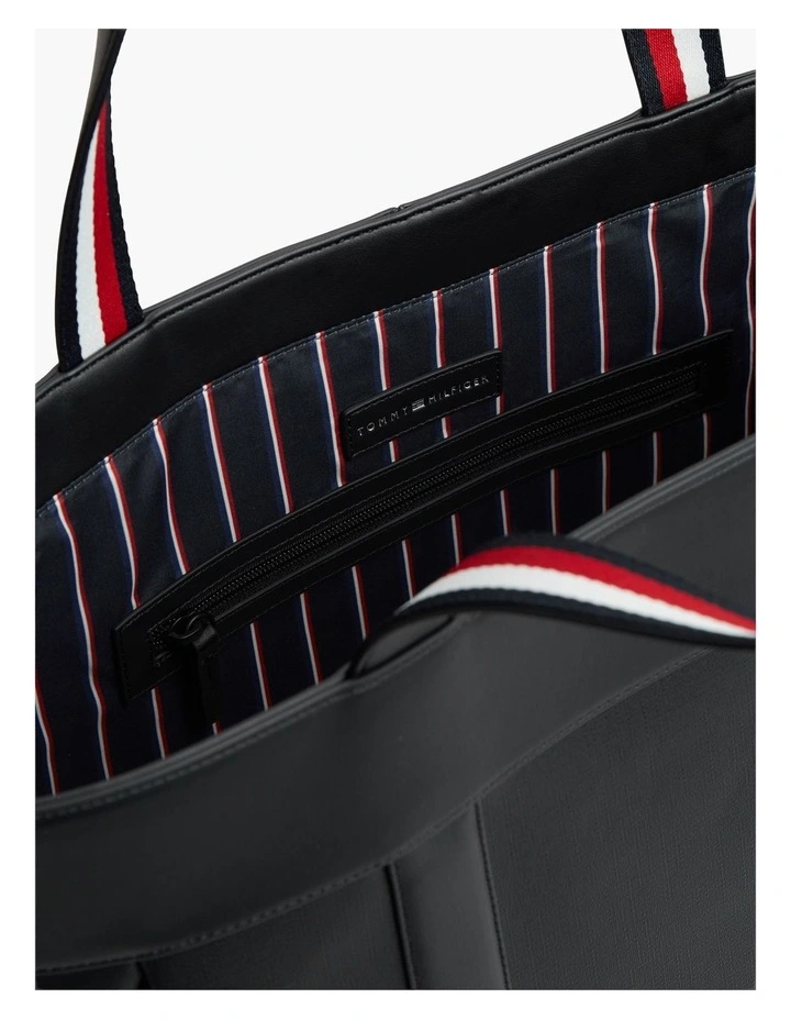 Global Stripe Textured Tote Bag in Black image 2