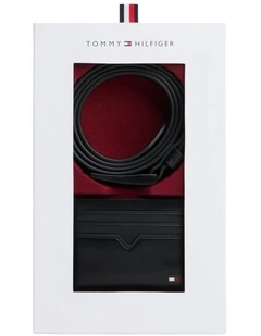 Leather Credit Card Holder And Belt Gift Set in Black