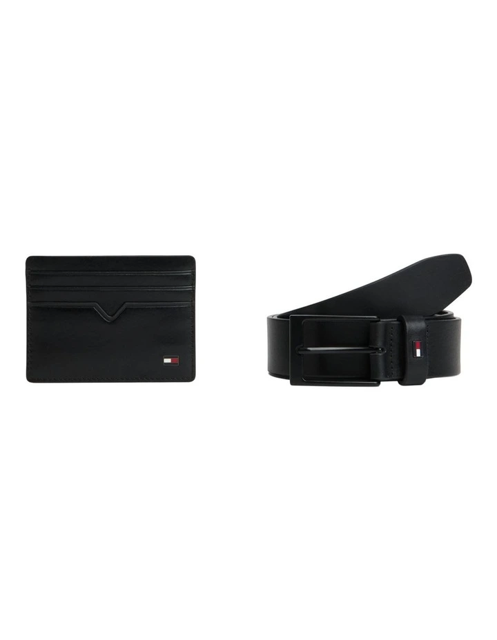 Leather Credit Card Holder And Belt Gift Set in Black image 2