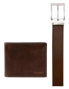 Derrick Belt & Wallet Gift Set in Dark Brown